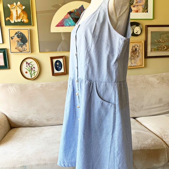 Sucrefas Blue Pinstripe Button front skater dress - Picture 3 of 10